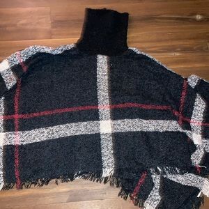 Plaid turtleneck, poncho